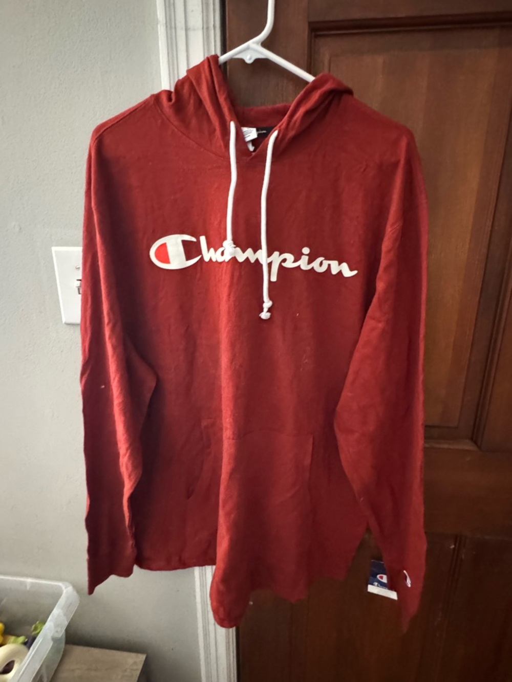 Champion Maroon Pullover Hoodie with White Script